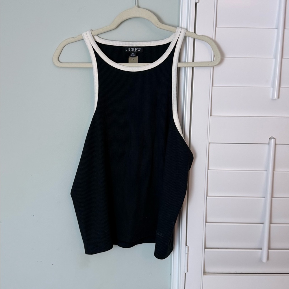 J.Crew XXL Ribbed Contrast Trim Tank Black Cream NWT Cotton Modal Stretch